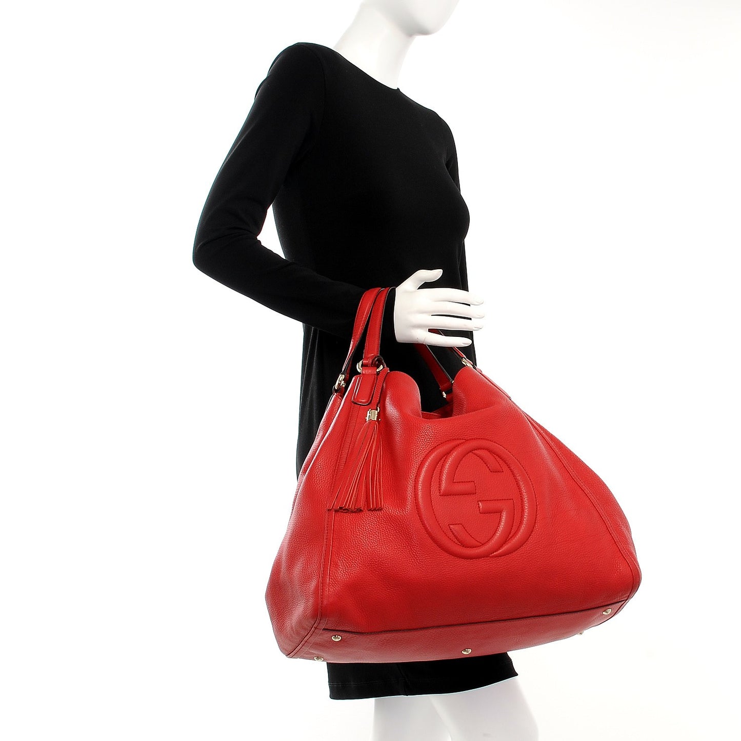 Pebbled Calfskin Large Soho Shoulder Bag Red