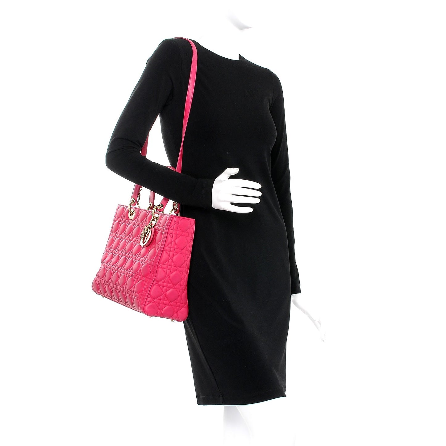 Lambskin Cannage Large Lady Dior Fuchsia