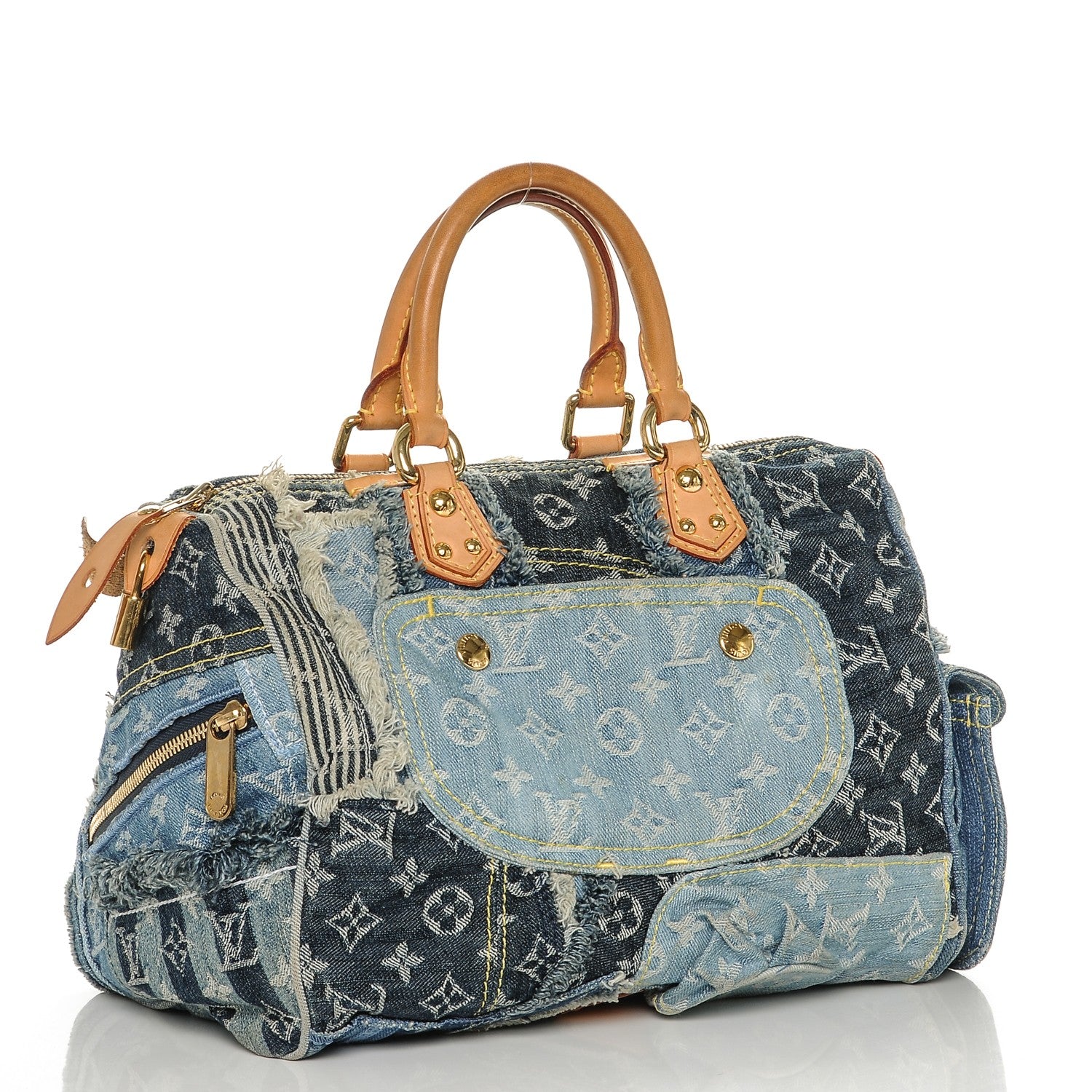 Louis Vuitton Denim Patchwork Speedy 30 Blue 3 of 7