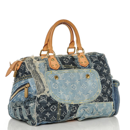 Louis Vuitton Denim Patchwork Speedy 30 Blue 3 of 7