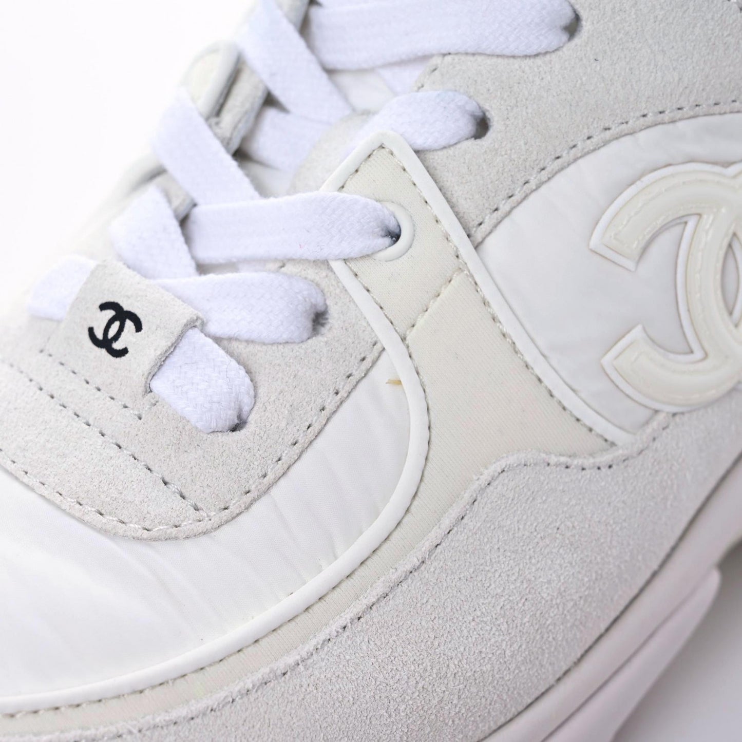Suede Calfskin Fabric CC Sneakers 36 White