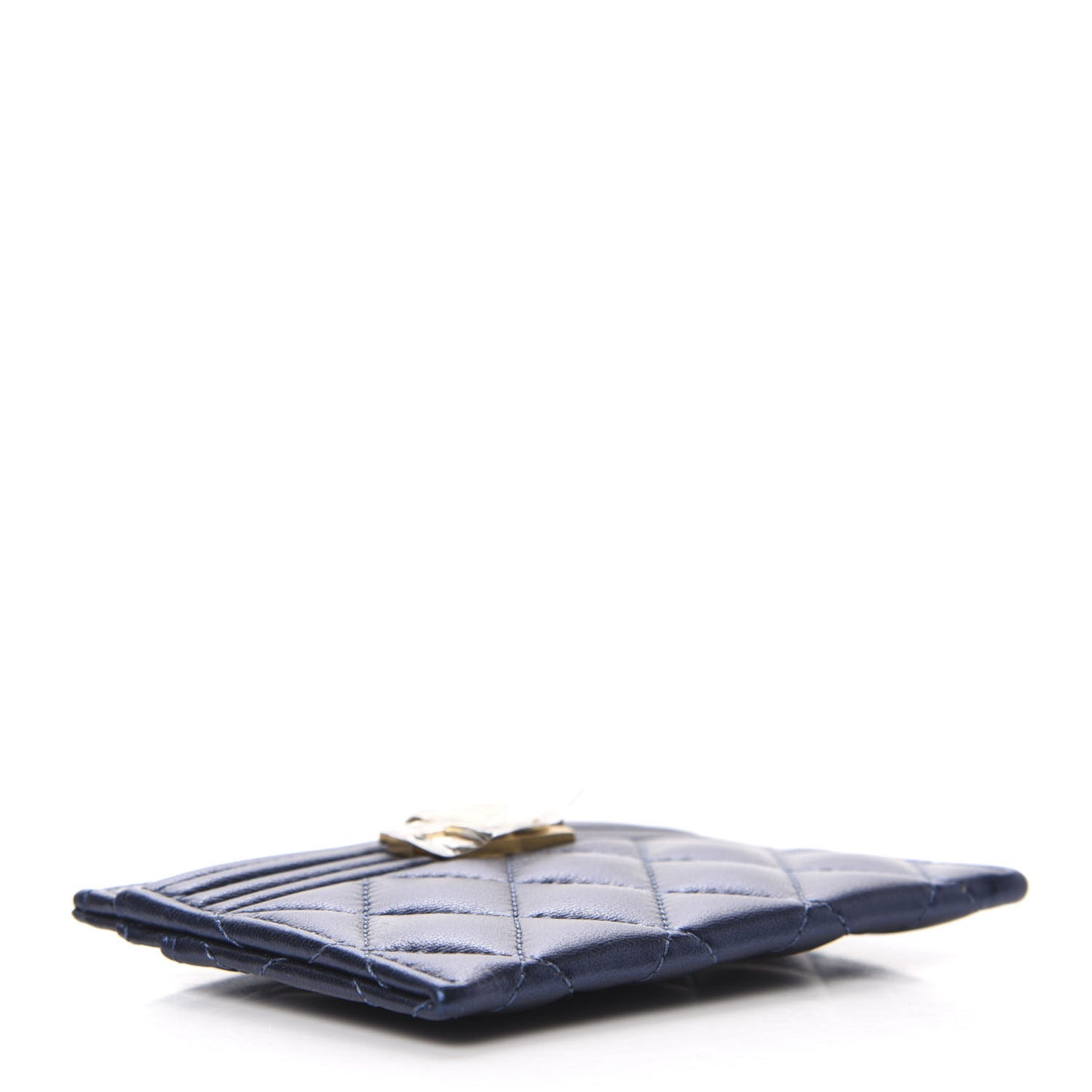 Metallic Lambskin Quilted Boy Card Holder Blue