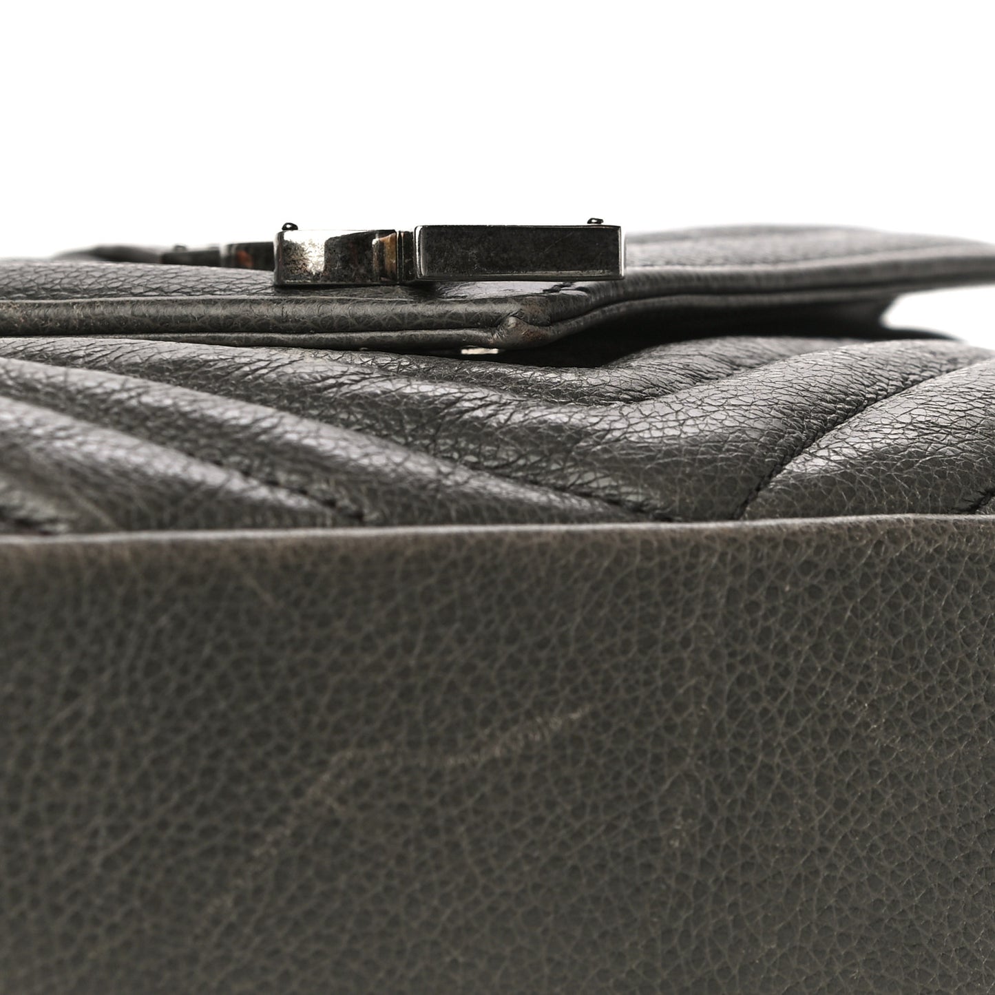 Grained Calfskin Matelasse Chevron Monogram Medium College Bag Grey