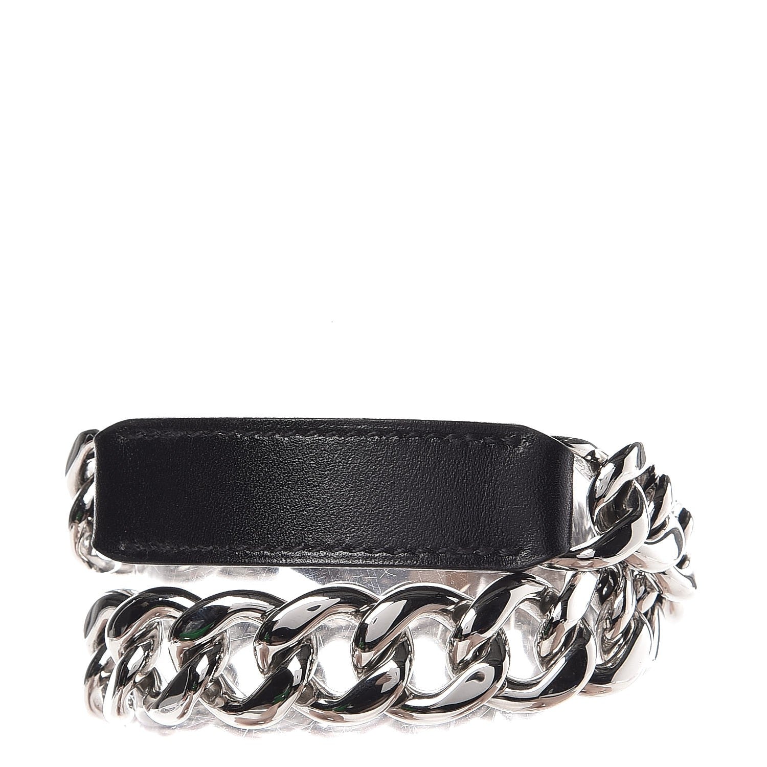 Hermes Box Palladium Mens Double Tour Chain L Bracelet Black 1 of 5