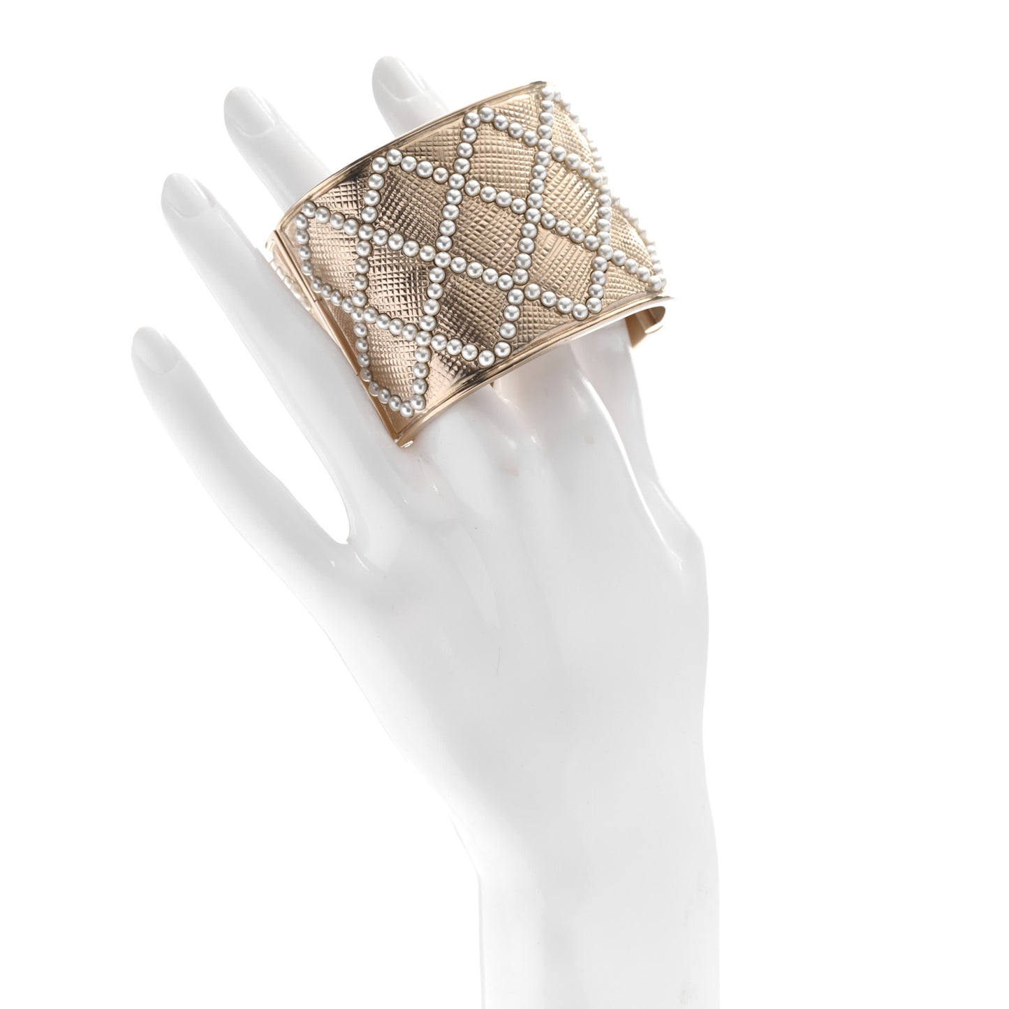 Metal Pearl Quilted Wide Cuff Gold