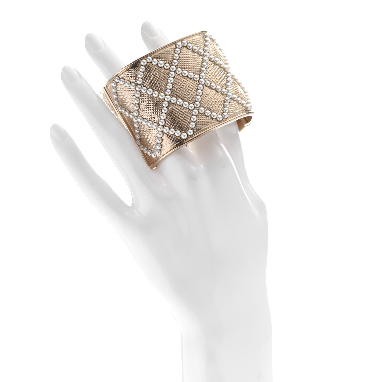 Chanel Metal Pearl Quilted Wide Cuff Gold 2 of 5