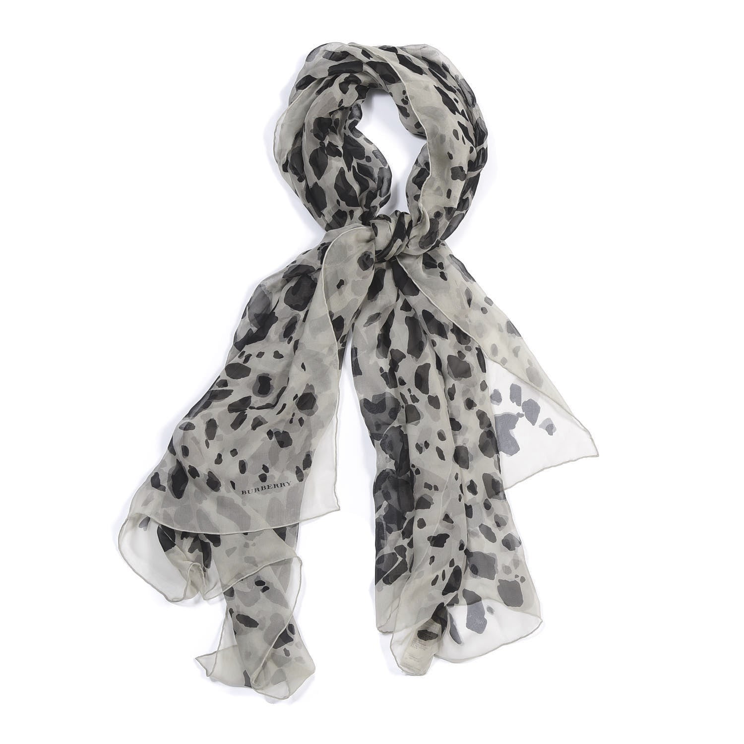 Burberry Silk Animal Print Scarf Black White 1 of 4