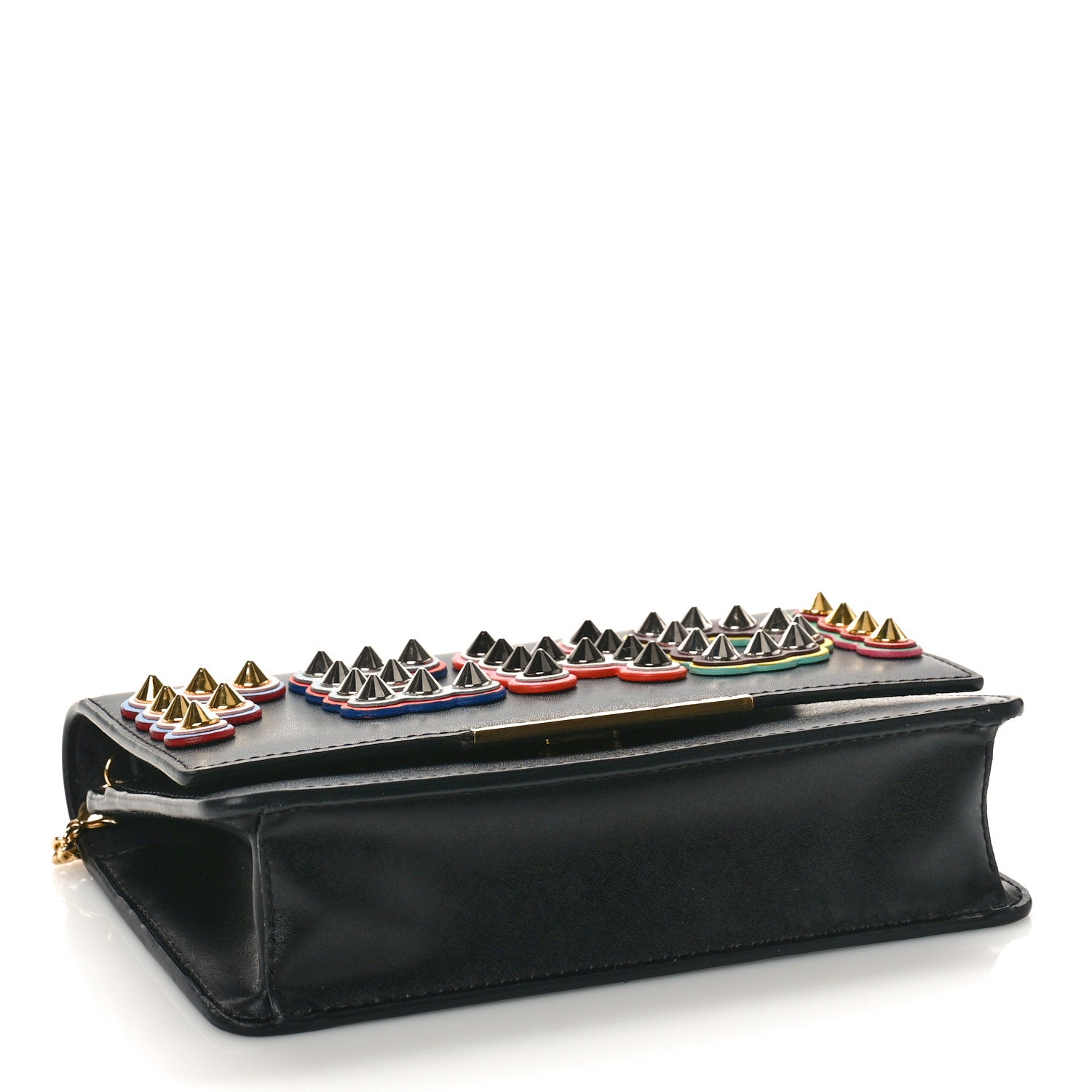 Fendi Vitello Liberty Fun Fair Metal Studded Tube Wallet on Chain Black Multicolor 4 of 8