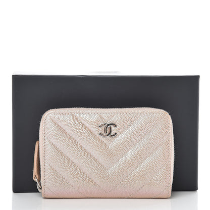 Chanel Metallic Caviar Chevron Quilted Zip Around Coin Purse Light Gold 10 of 10