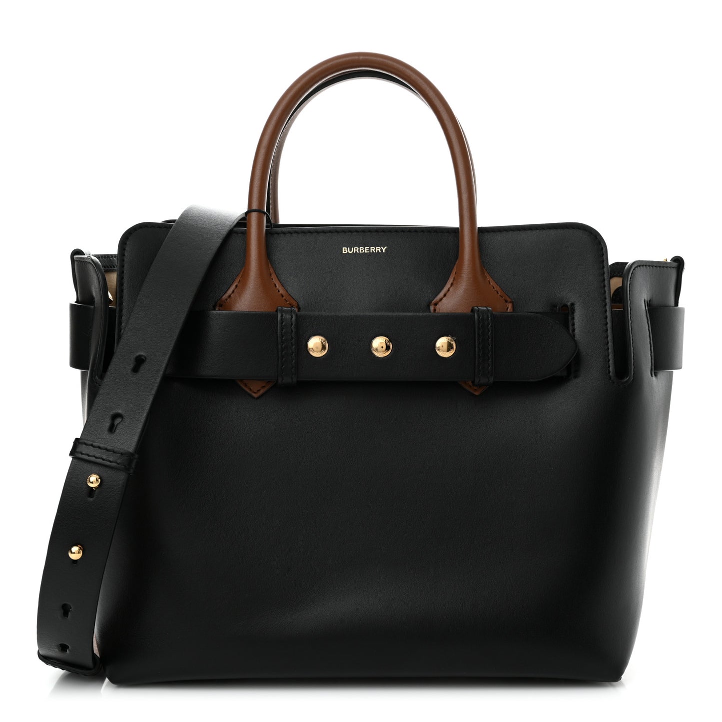 Smooth Calfskin Triple Stud Small Belt Bag Black Tan