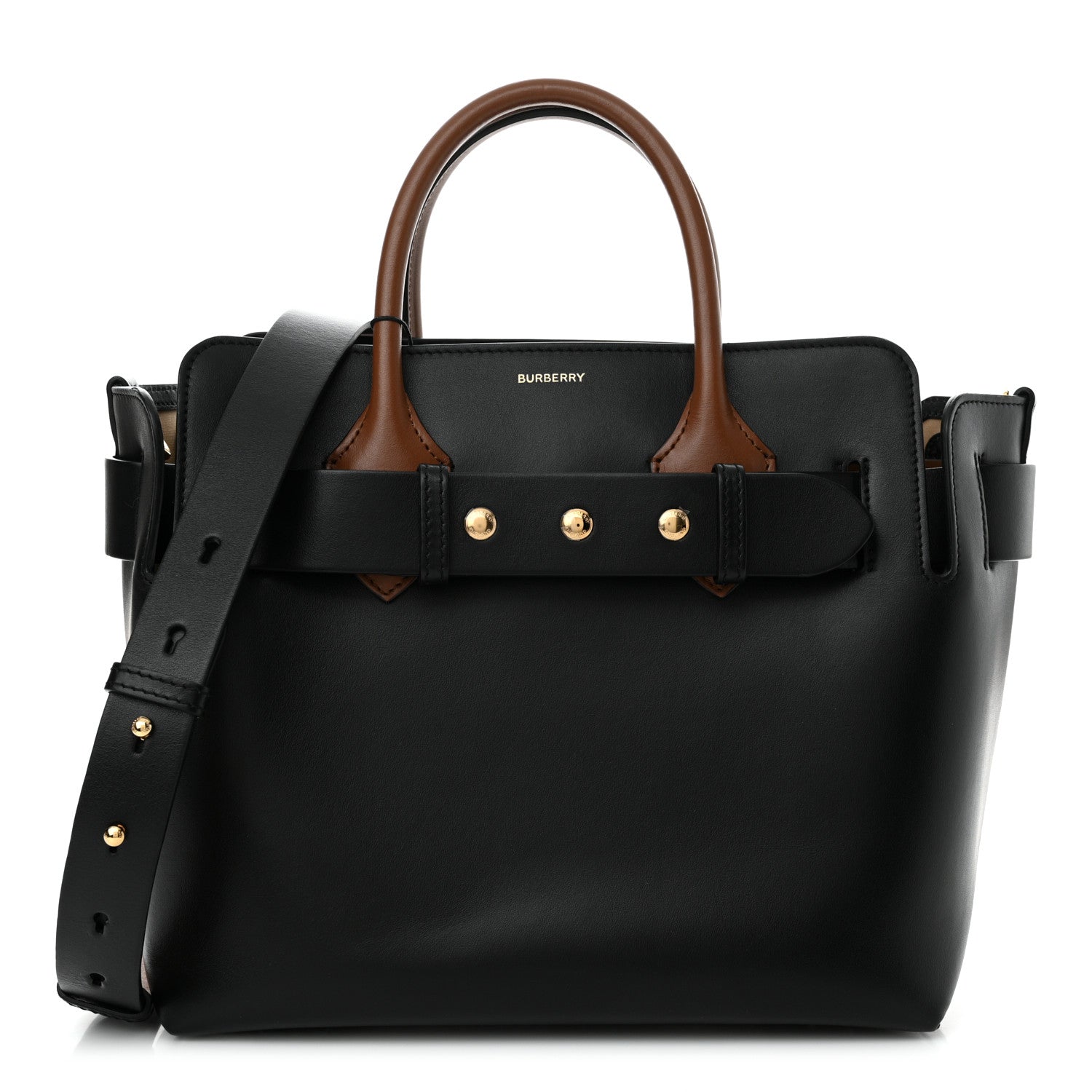 Burberry Smooth Calfskin Triple Stud Small Belt Bag Black Tan 1 of 12