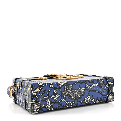 Louis Vuitton Calfskin Lace Flower Inlay Petite Malle Navy Black 4 of 14