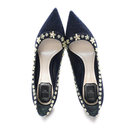 Christian Dior Denim Crystal Garland Pumps 39.5 Blue Fonce 2 of 9