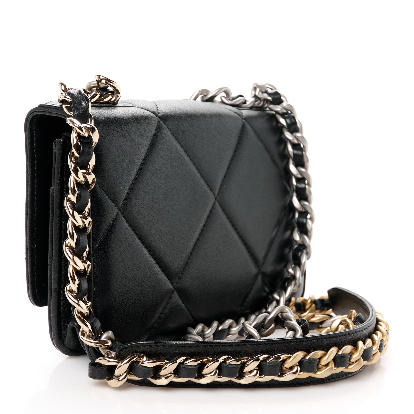 Lambskin Quilted Chanel 19 Wallet On Chain WOC Black