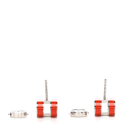 Hermes Palladium Lacquered Pop H Earrings Rouge Corail 3 of 5