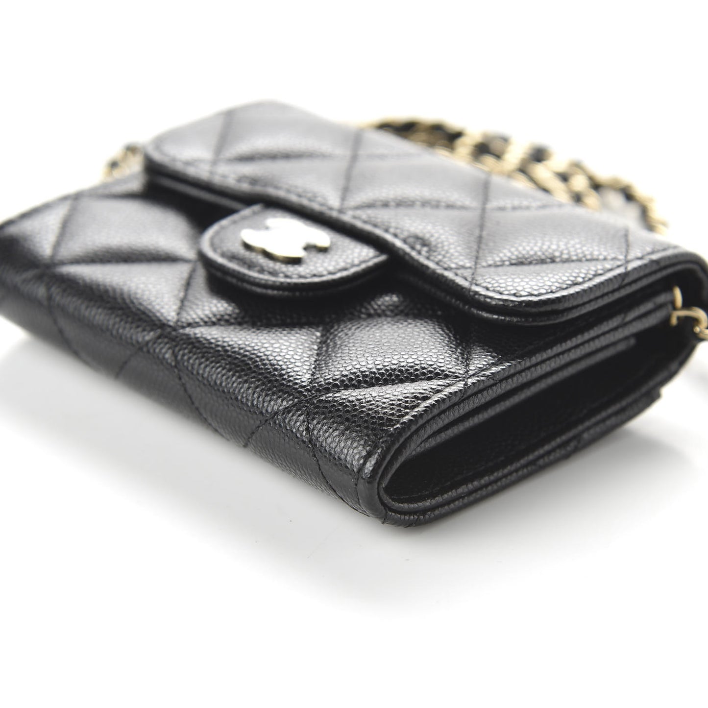 Caviar Quilted Flap Card Holder On Chain Black