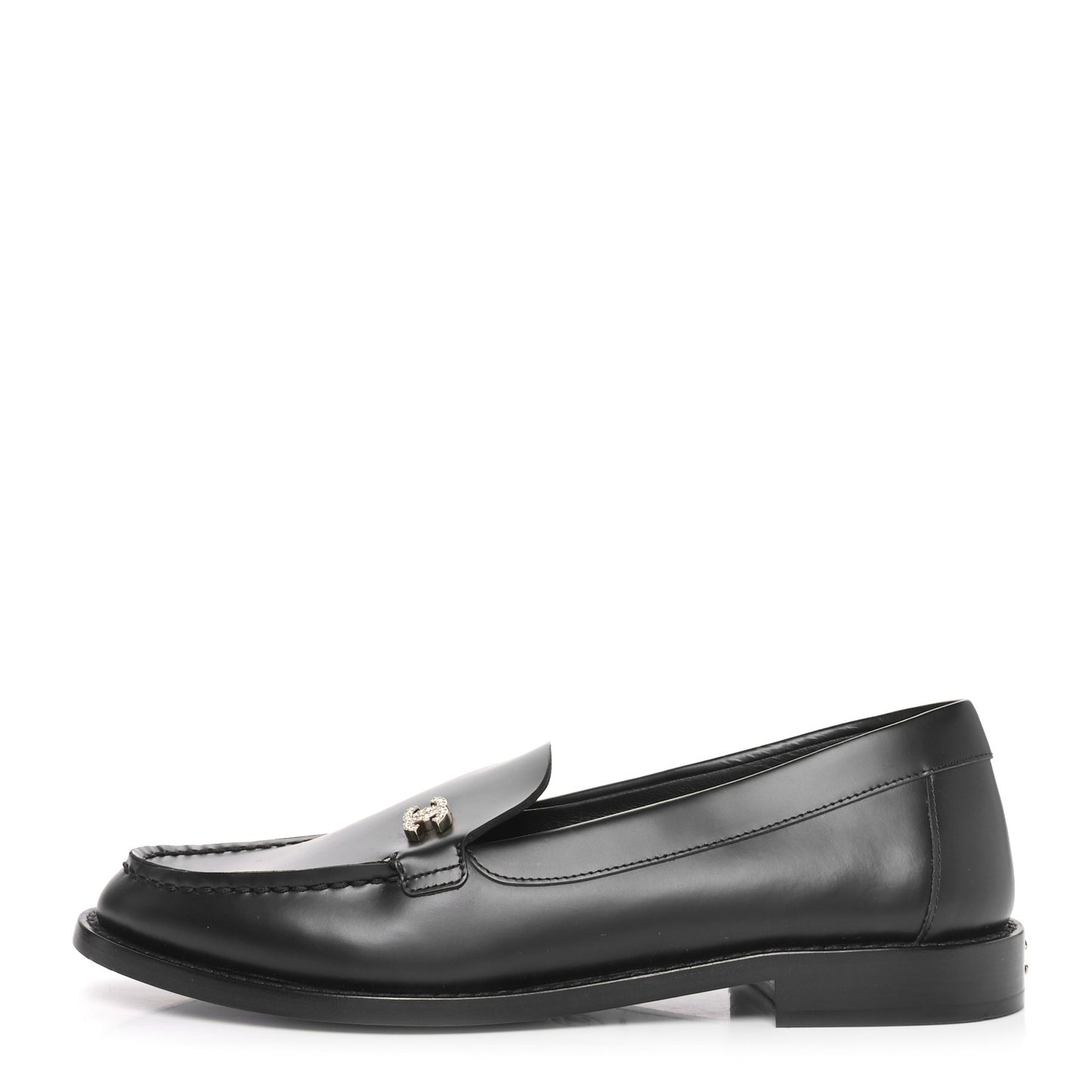 Calfskin Crystal CC Mocassin Loafers 37 Black