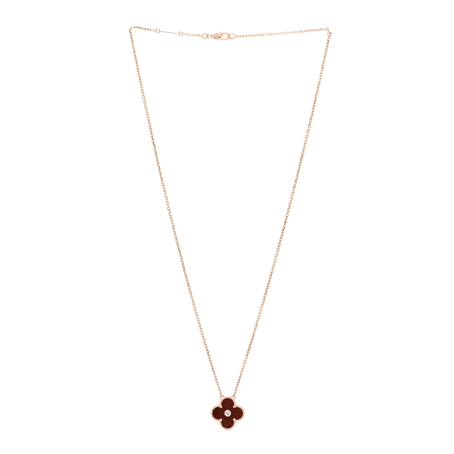 Van Cleef & Arpels 18K Rose Gold Diamond Bulls Eye Vintage Alhambra Pendant Necklace 3 of 5