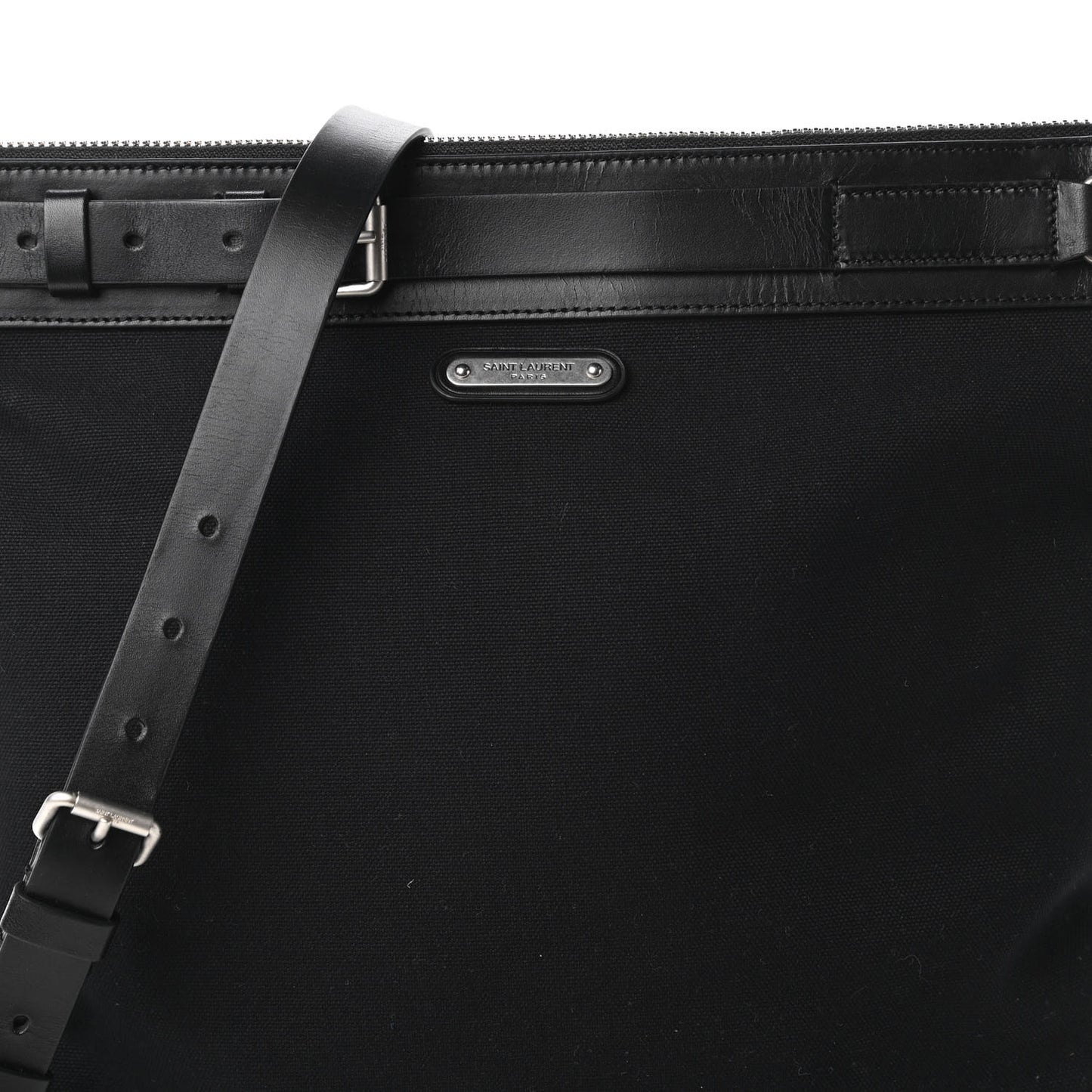 Canvas Calfskin Belted Flat Messenger Bag Black