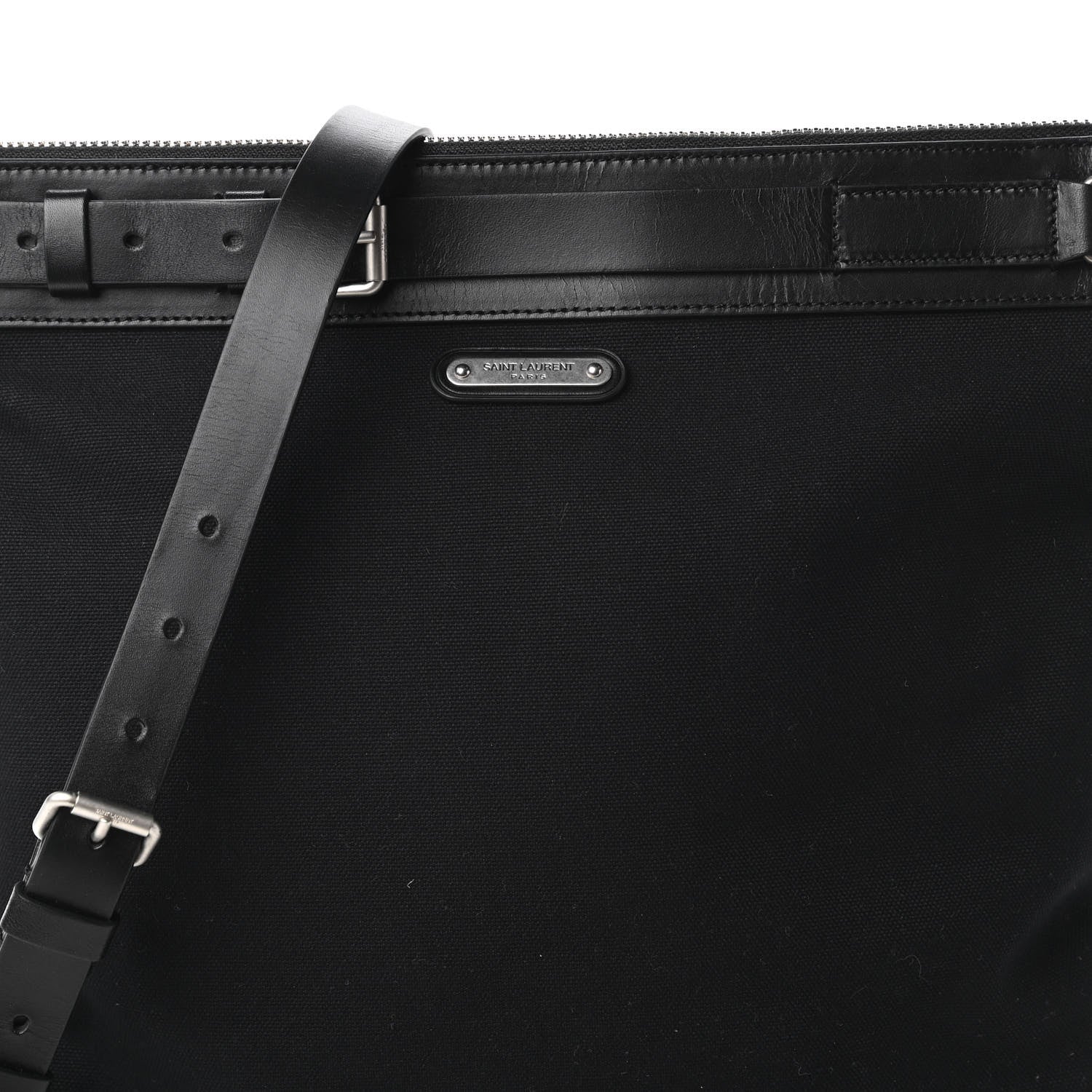 Saint Laurent Canvas Calfskin Belted Flat Messenger Bag Black 10 of 10