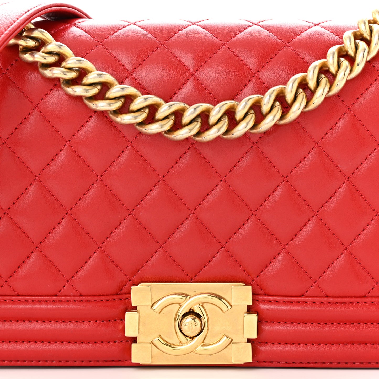 Lambskin Quilted Medium Boy Flap Red
