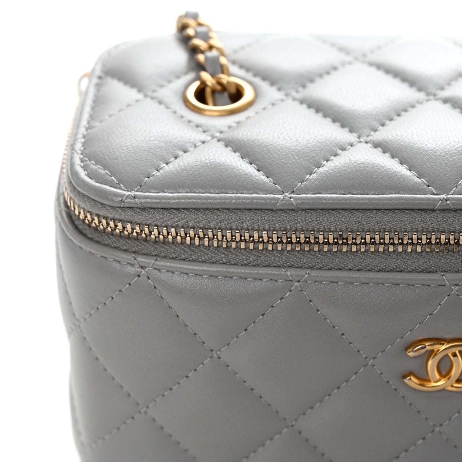 Chanel Lambskin Quilted Small Pearl Crush Vanity Case With Chain Grey 11 of 12