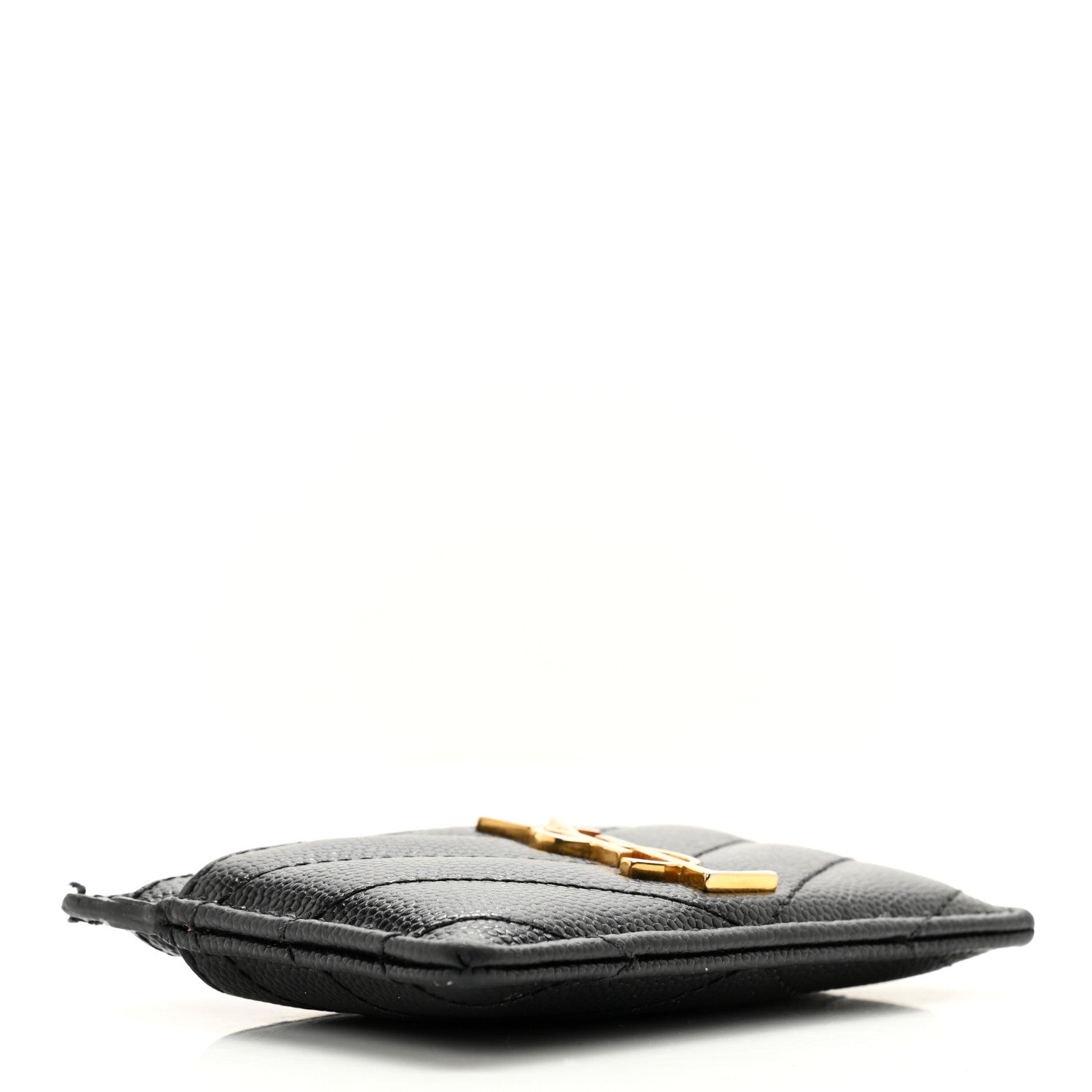 Saint Laurent Grain De Poudre Matelasse Chevron Monogram Credit Card Case Black 4 of 9