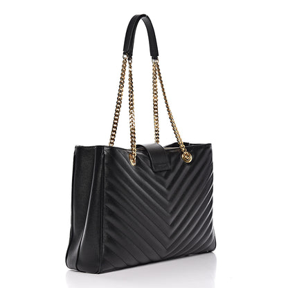 Saint Laurent Grain De Poudre Matelasse Chevron Monogram Shopping Bag Black 3 of 12