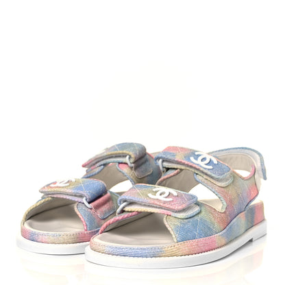 Chanel Printed Fabric Quilted Dad Sandals 36.5 Green Pink Blue 3 of 8