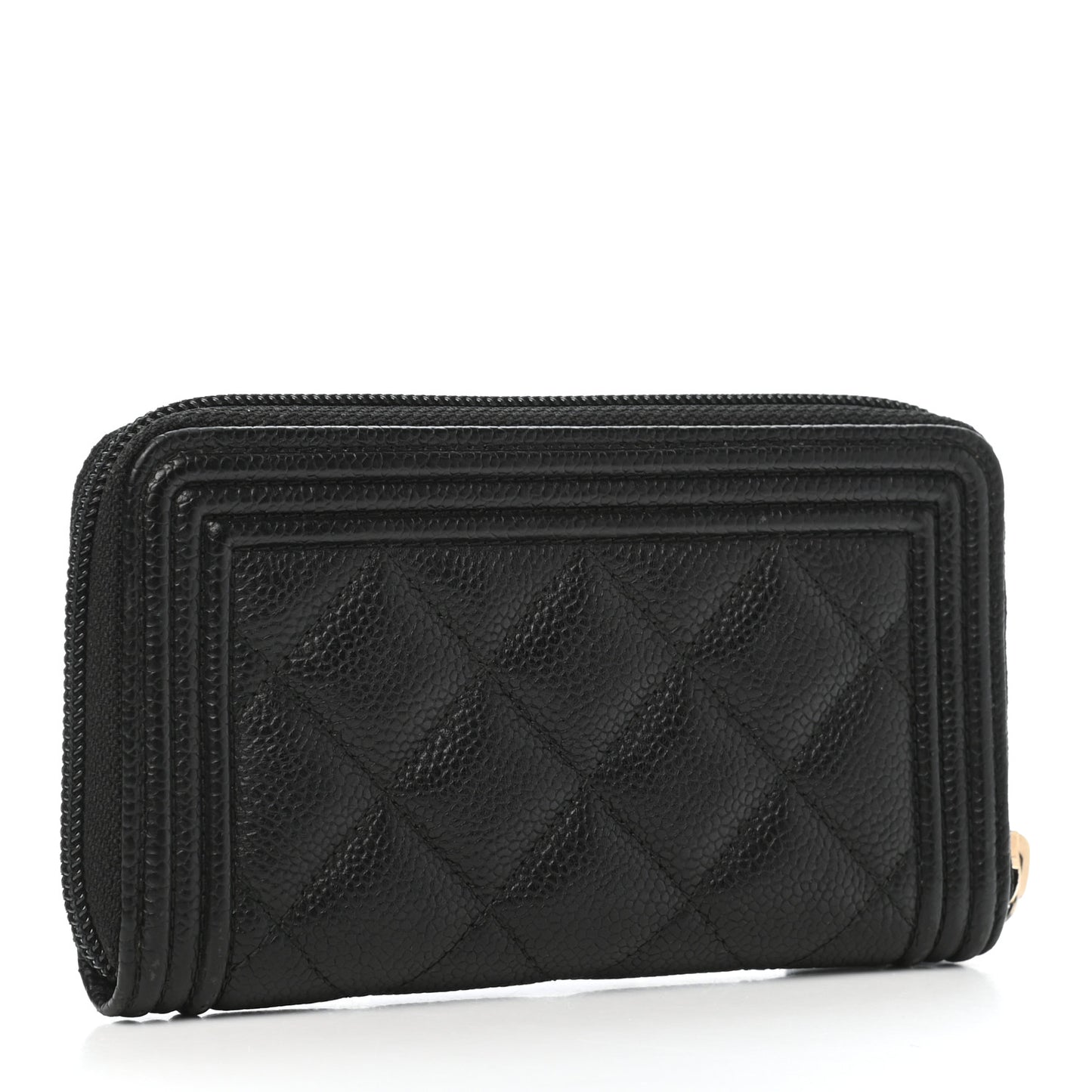Caviar Quilted Small Boy Zip Around Wallet Black
