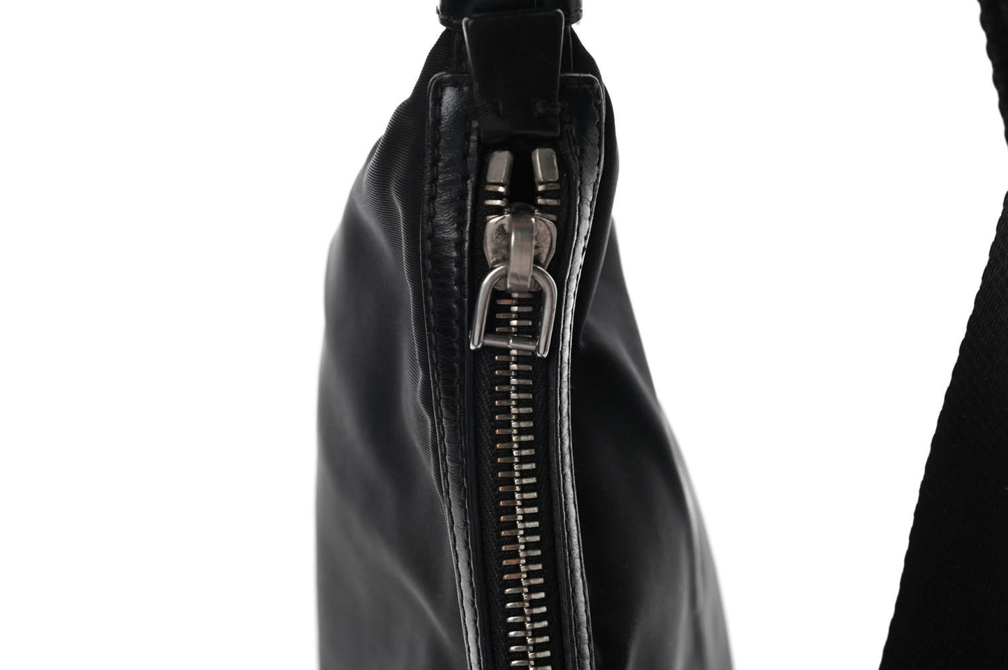 Tessuto Nylon Calfskin Flat Messenger Bag Black