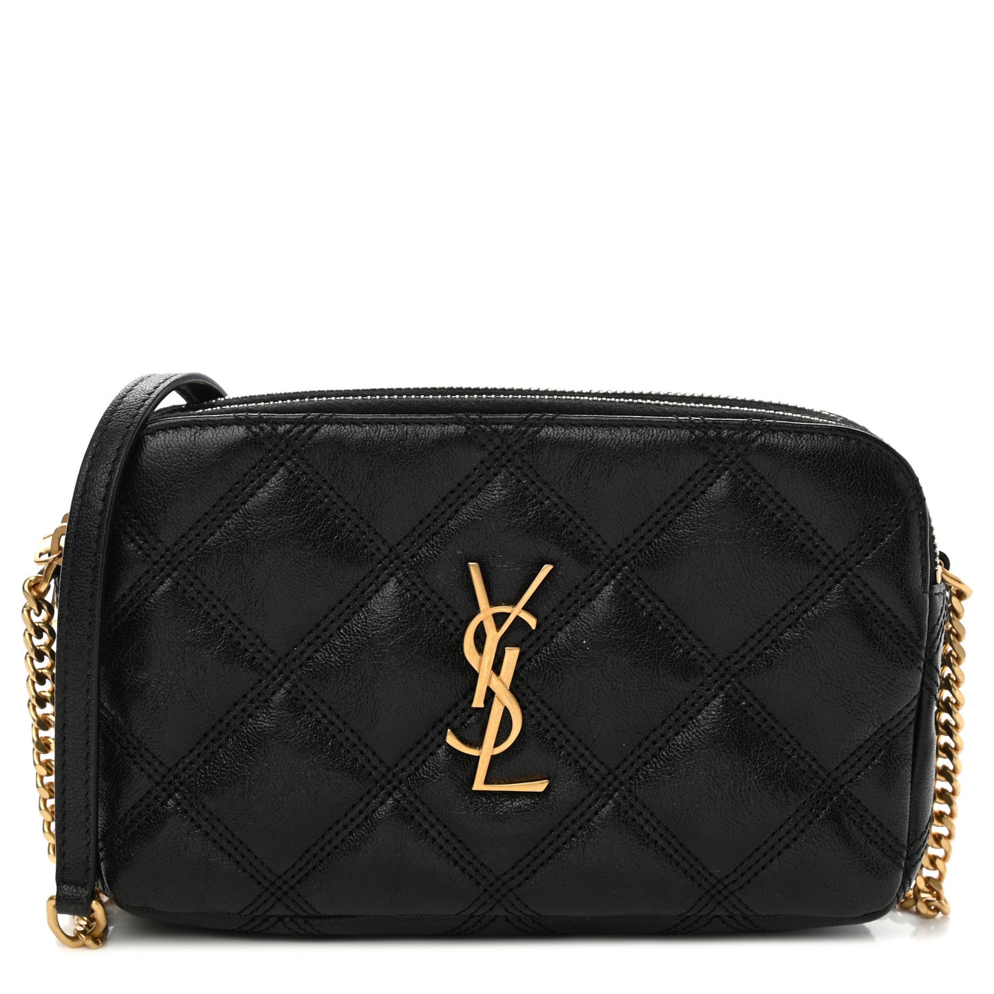 Grained Lambskin Quilted Mini Becky Double Zip Bag Black
