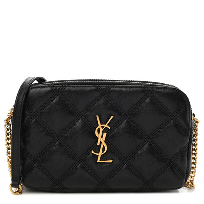 Saint Laurent Grained Lambskin Quilted Mini Becky Double Zip Bag Black 1 of 9