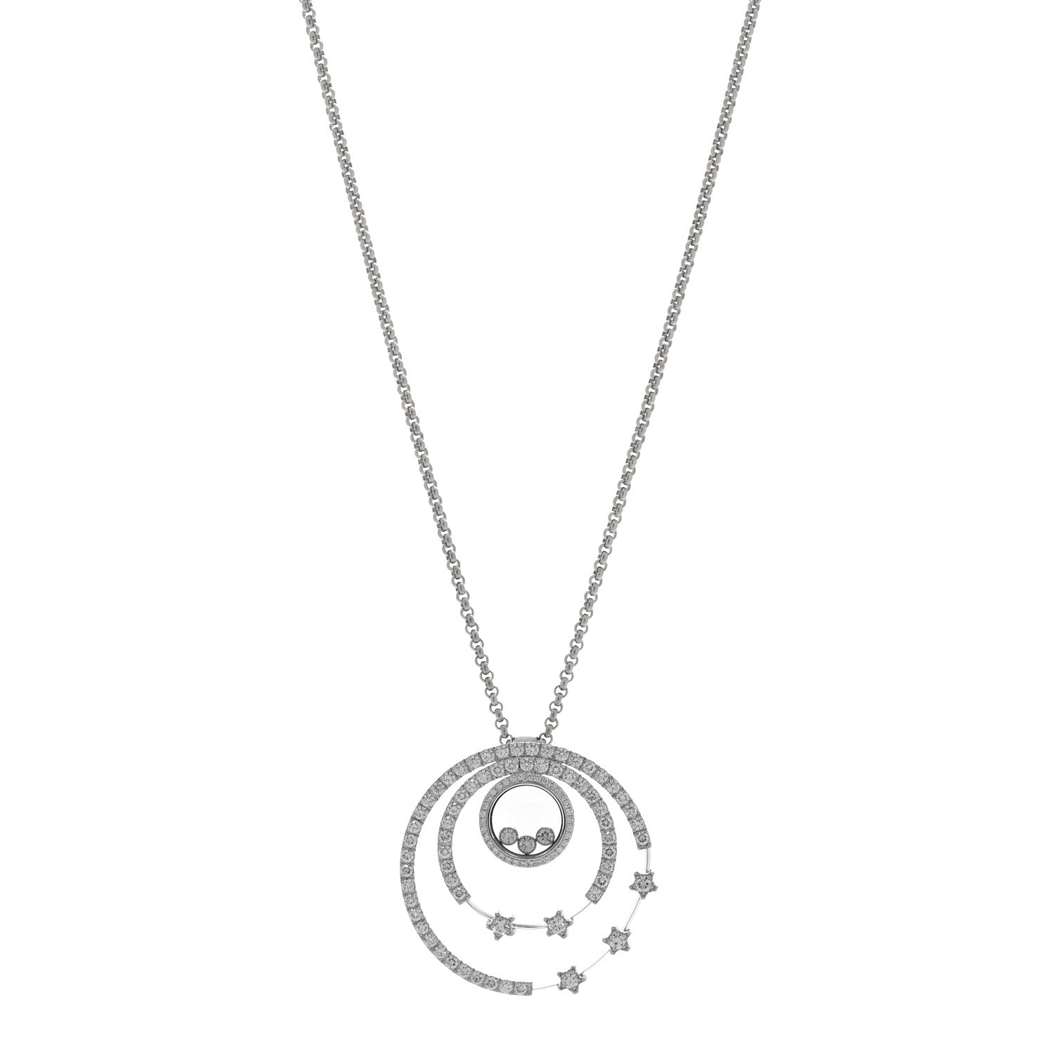 Chopard 18K White Gold Diamond Happy Diamond Circles Stars Pendant Necklace 1 of 4