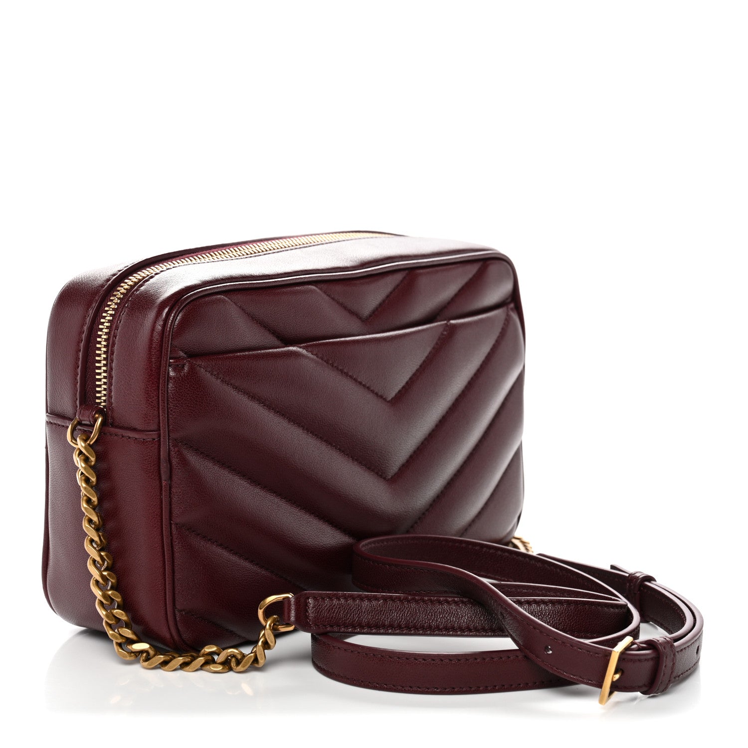Saint Laurent Lambskin Chevron Quilted Medium Loulou Camera Bag  Rouge Cabernet 3 of 12