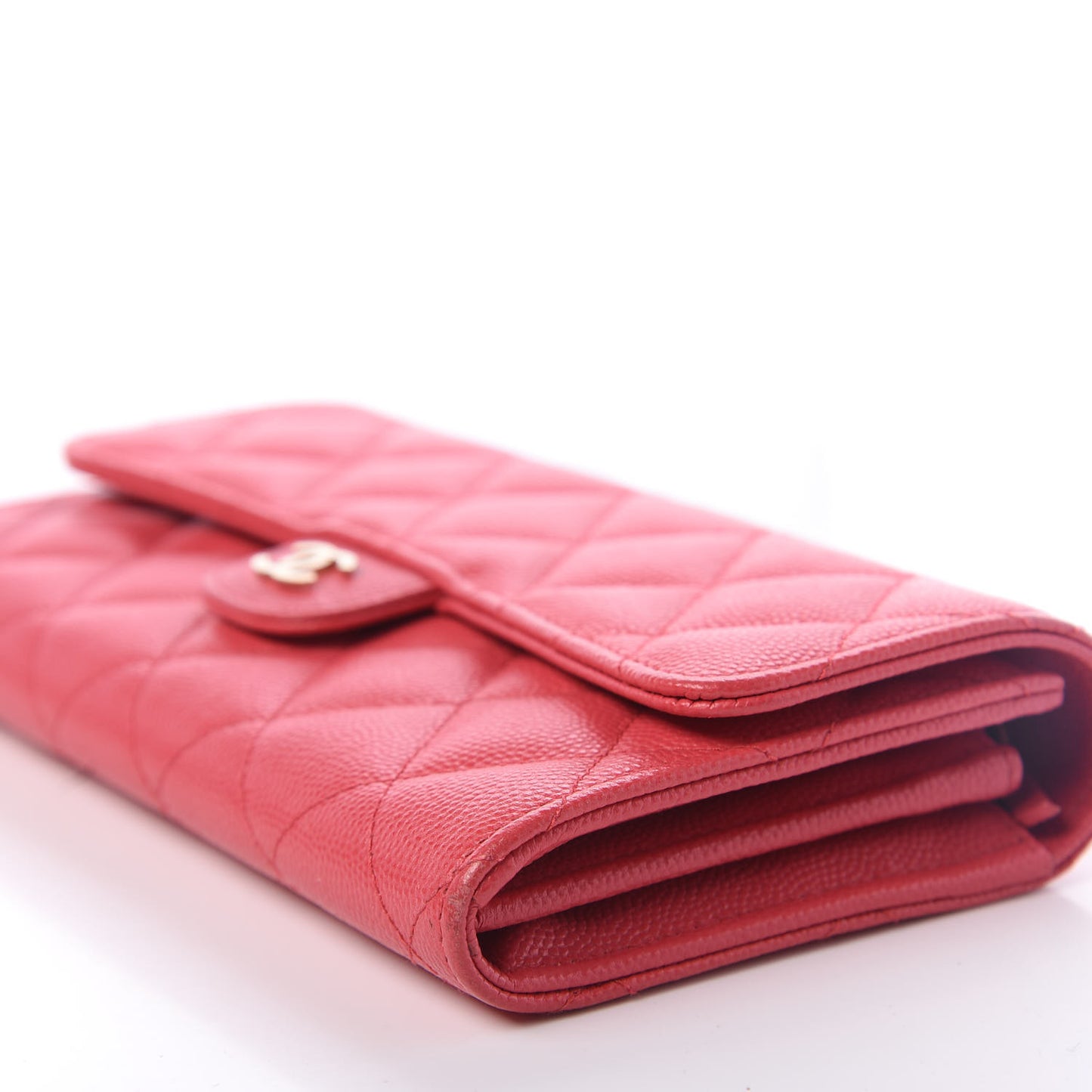 Caviar Quilted Long Flap Wallet Dark Pink