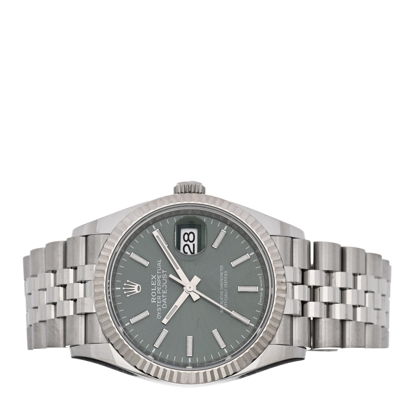 Stainless Steel 18K White Gold 36mm Oyster Perpetual Datejust Watch Mint Green 126234