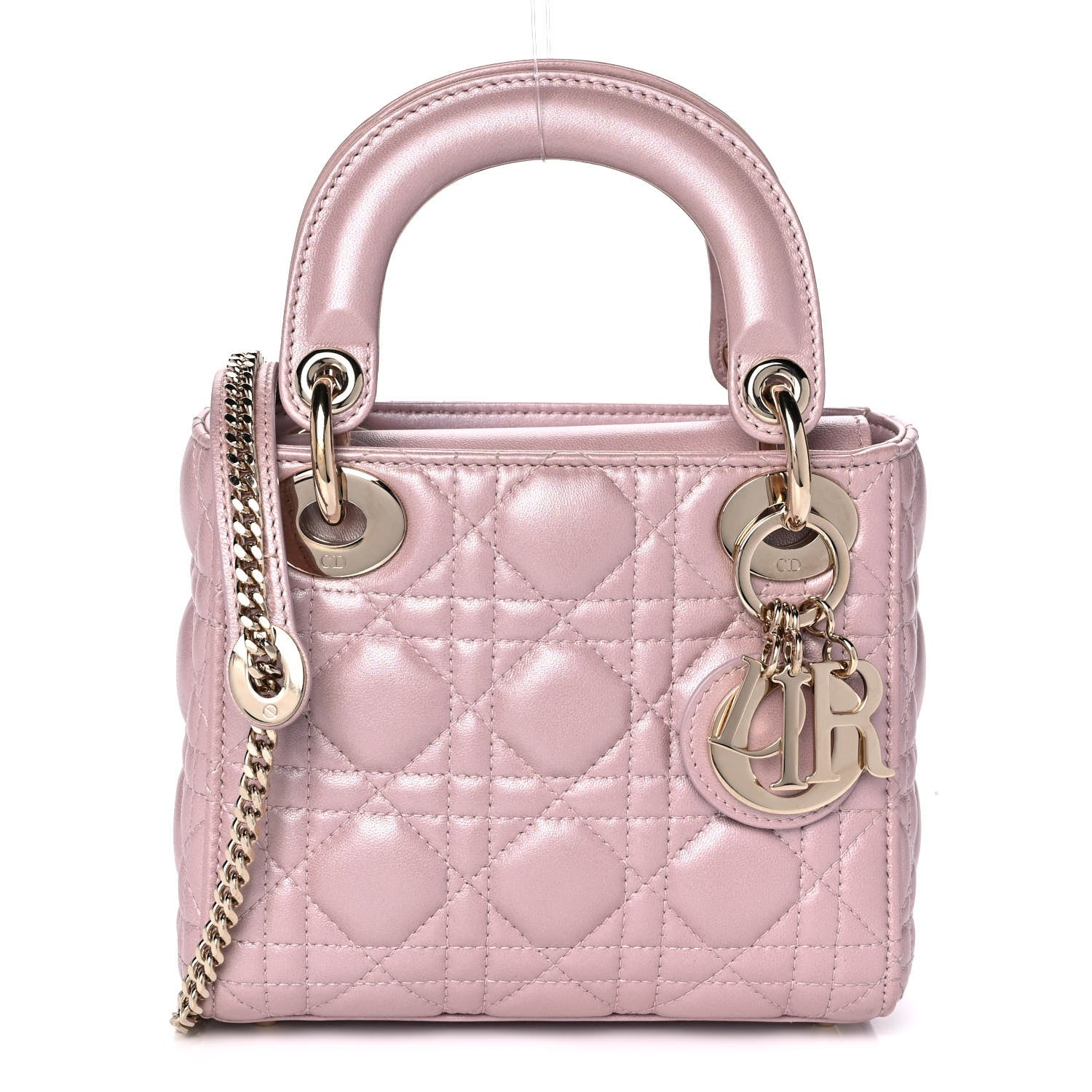 Christian Dior Metallic Lambskin Cannage Mini Lady Dior Lotus 1 of 15