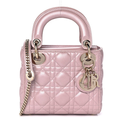 Christian Dior Metallic Lambskin Cannage Mini Lady Dior Lotus 1 of 15