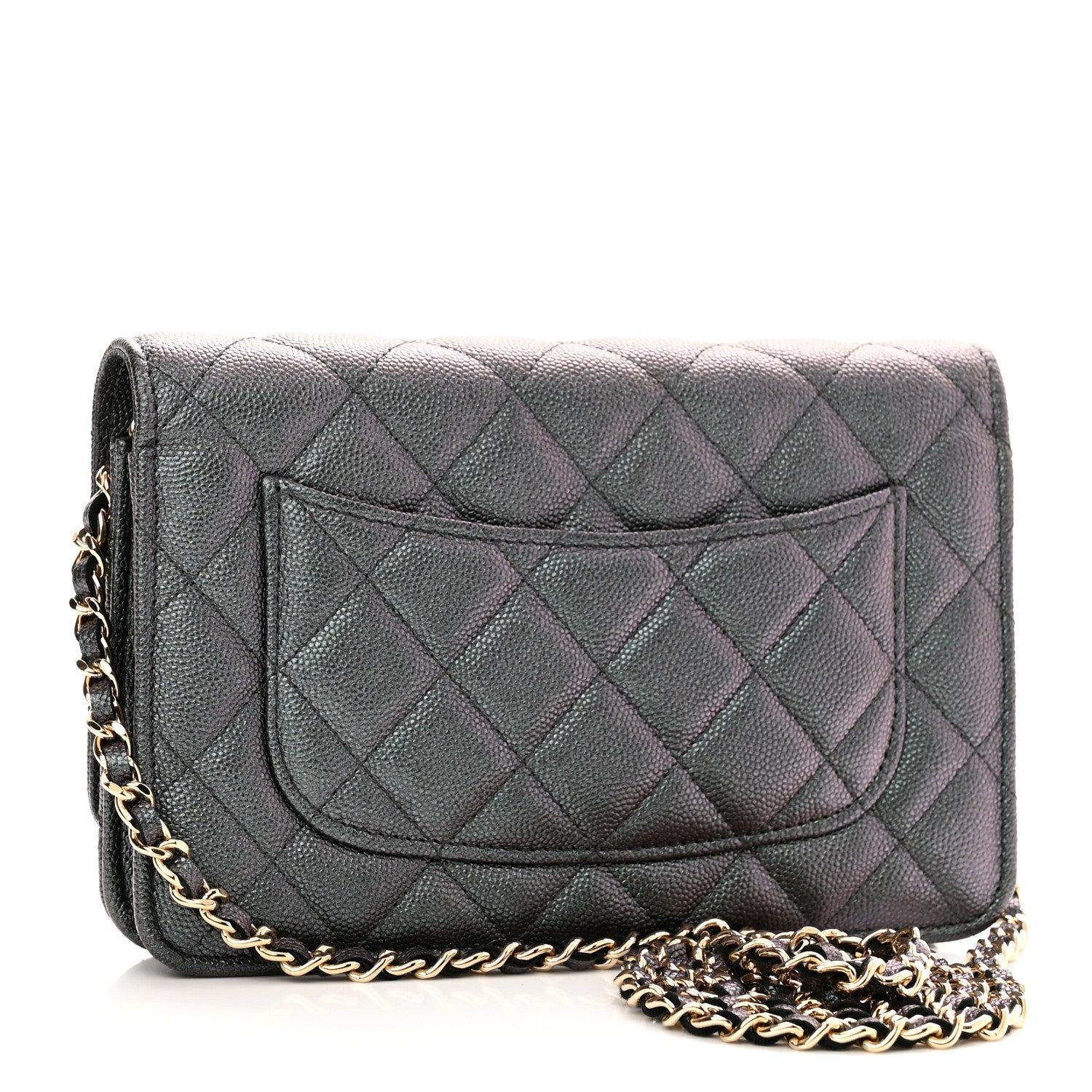 Chanel Iridescent Caviar Quilted Wallet On Chain WOC Black 2 of 10