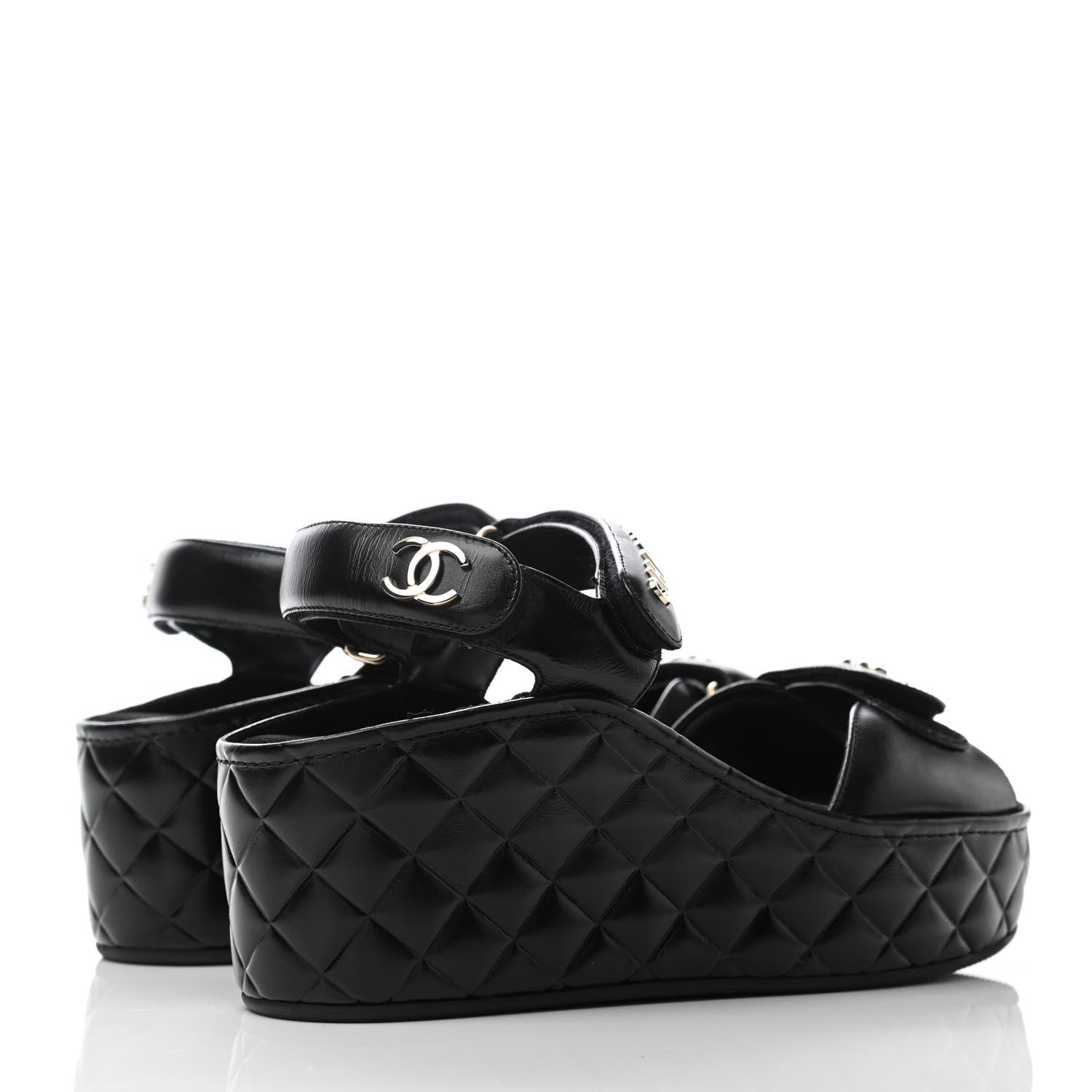 Chanel Shiny Calfskin Logo Platform Sandals 38 Black 4 of 7