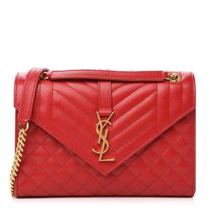 Saint Laurent Grain De Poudre Textured Mixed Matelasse Triquilt Medium Monogram Satchel New Red 1 of 10