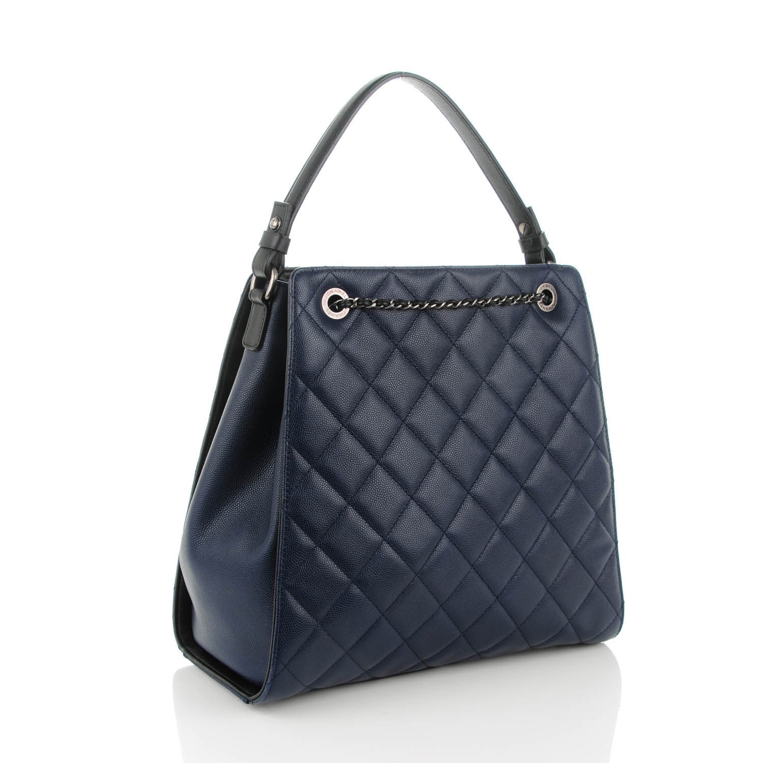 Chanel Caviar Quilted Medium CC Bucket Bag Dark Blue 3 of 7