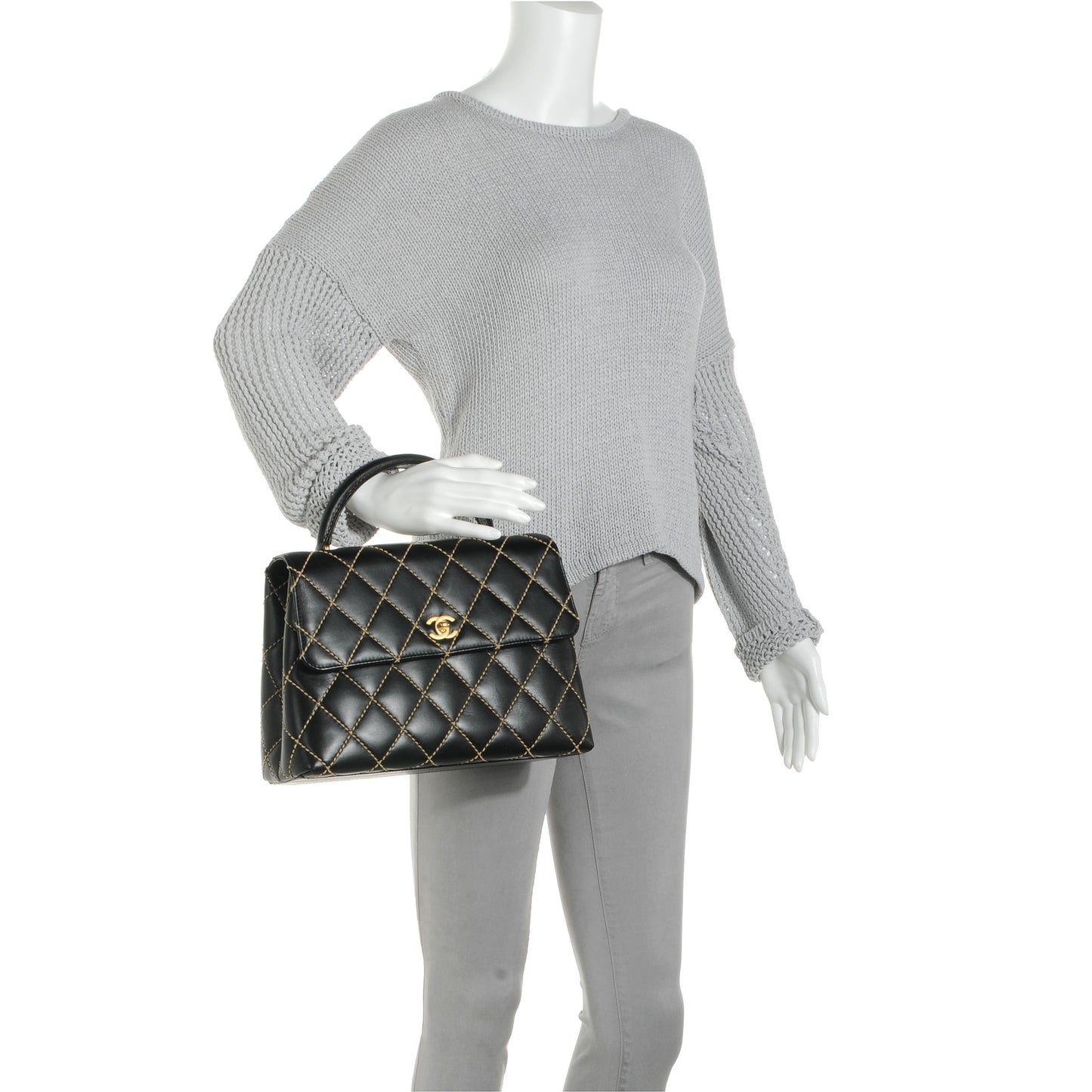 Leather Diamond Stitch Surpique Kelly Black