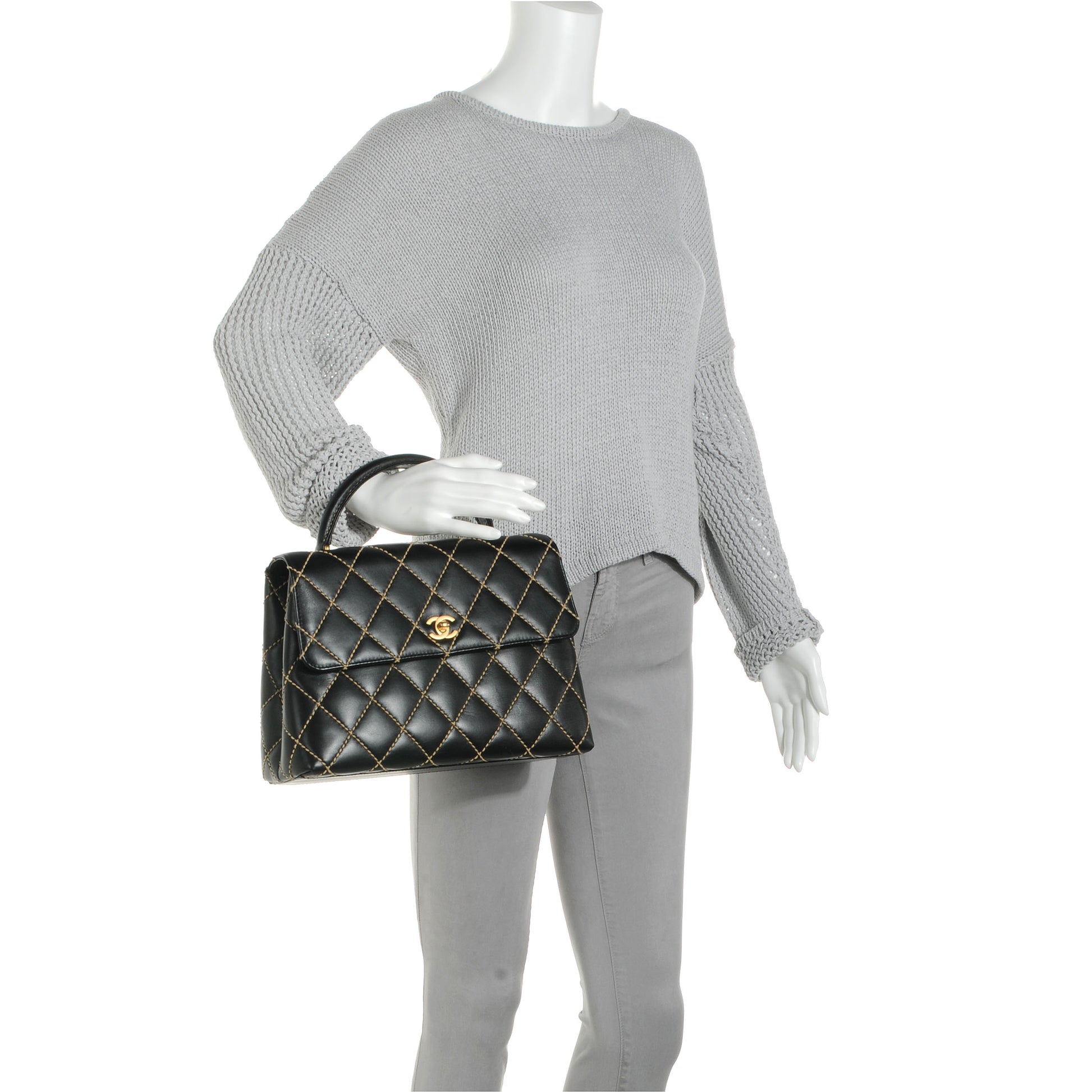 Chanel Leather Diamond Stitch Surpique Kelly Black 2 of 7
