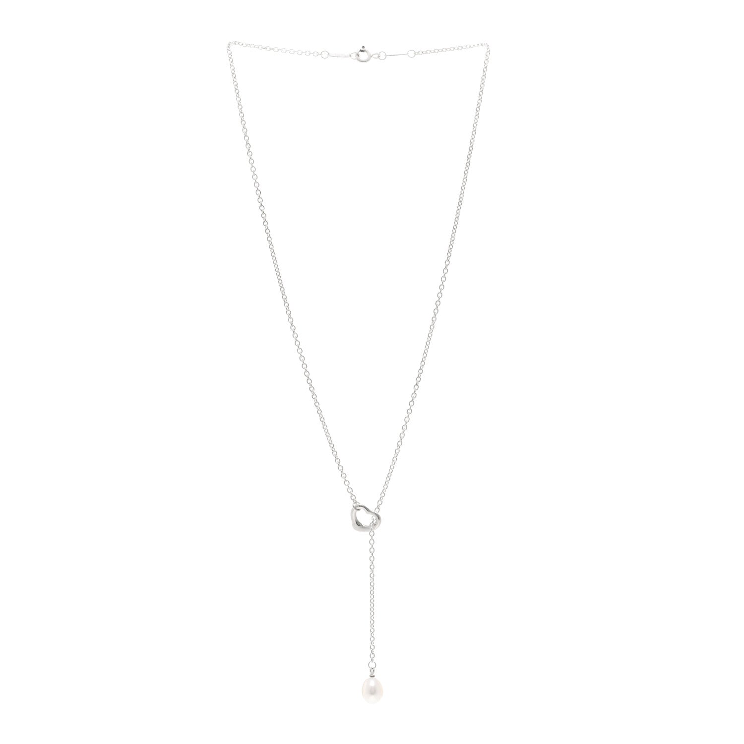 Tiffany Sterling Silver Pearl 7.5-8mm Elsa Peretti Open Heart Lariat Necklace 3 of 4