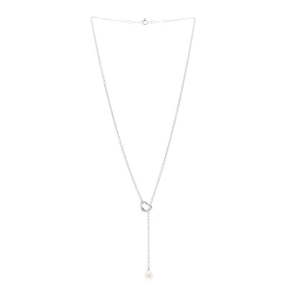 Tiffany Sterling Silver Pearl 7.5-8mm Elsa Peretti Open Heart Lariat Necklace 3 of 4