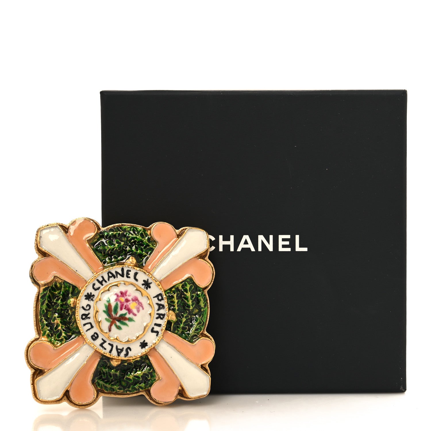 Chanel Enamel Salzburg Brooch Gold Pink Green White 4 of 4