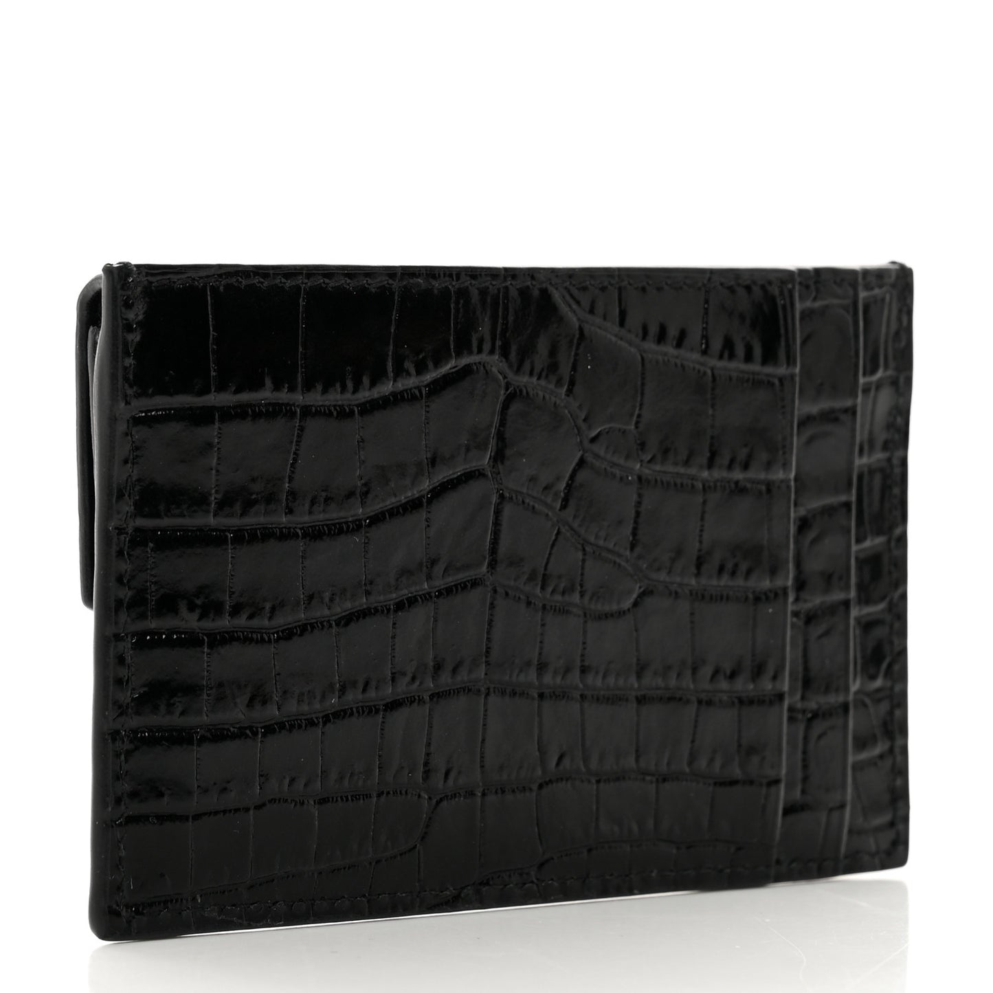 Calfskin Crocodile Embossed Uptown Monogram Card Case Black
