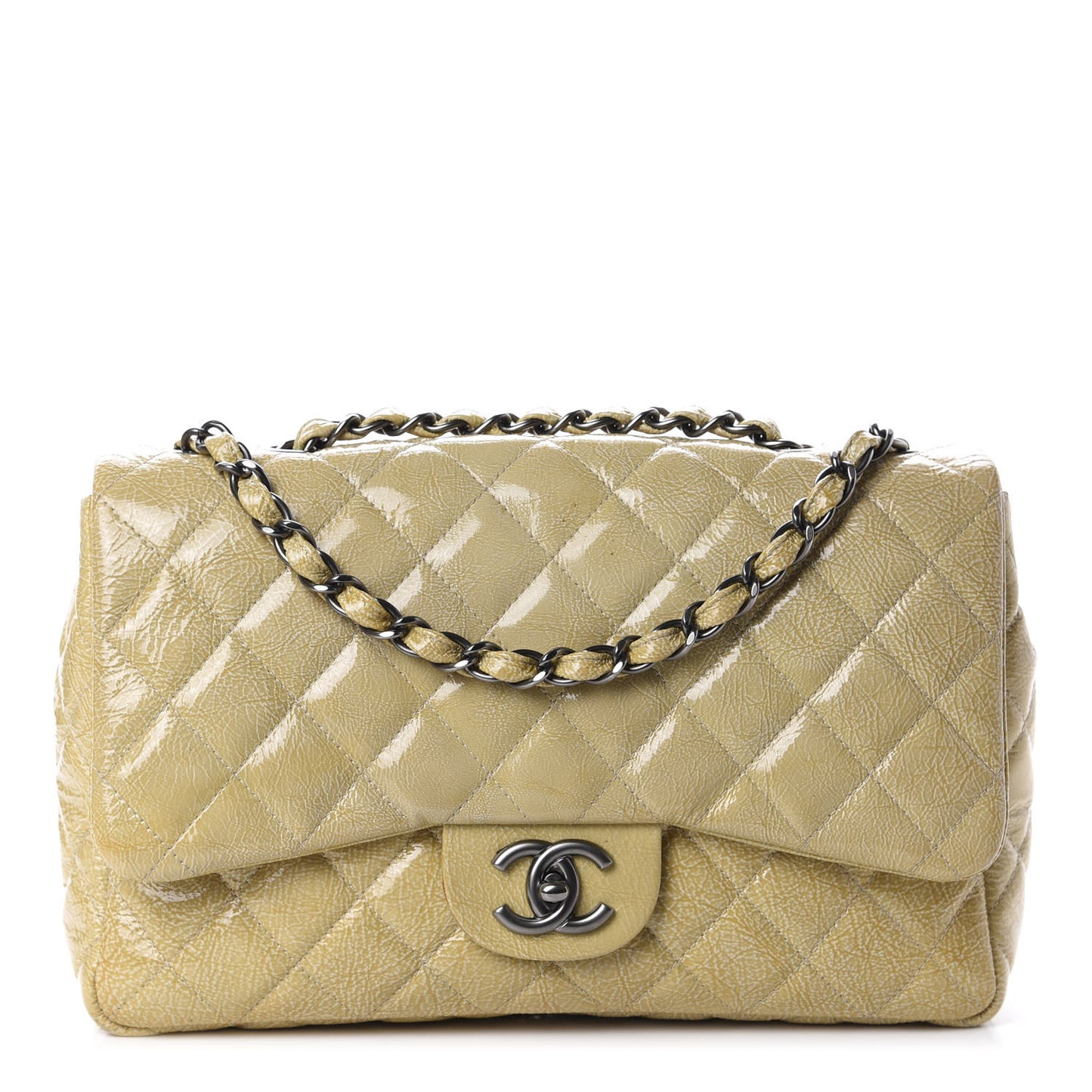 Crinkled Patent Quilted Jumbo Single Flap Light Beige